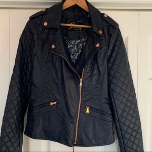Navy Blue Leather Jacket